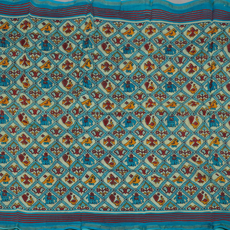 Hayagrivas Pale Yellow Pure Cotton Saree with Aqua Blue Border HBE116E1-10