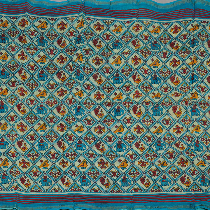 Hayagrivas Pale Yellow Pure Cotton Saree with Aqua Blue Border HBE116E1-10