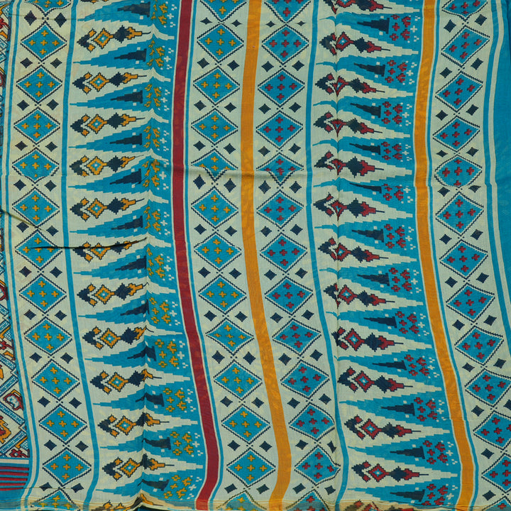 Hayagrivas Pale Yellow Pure Cotton Saree with Aqua Blue Border HBE116E1-10