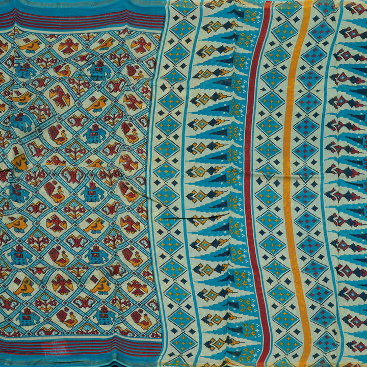 Hayagrivas Pale Yellow Pure Cotton Saree with Aqua Blue Border HBE116E1-10