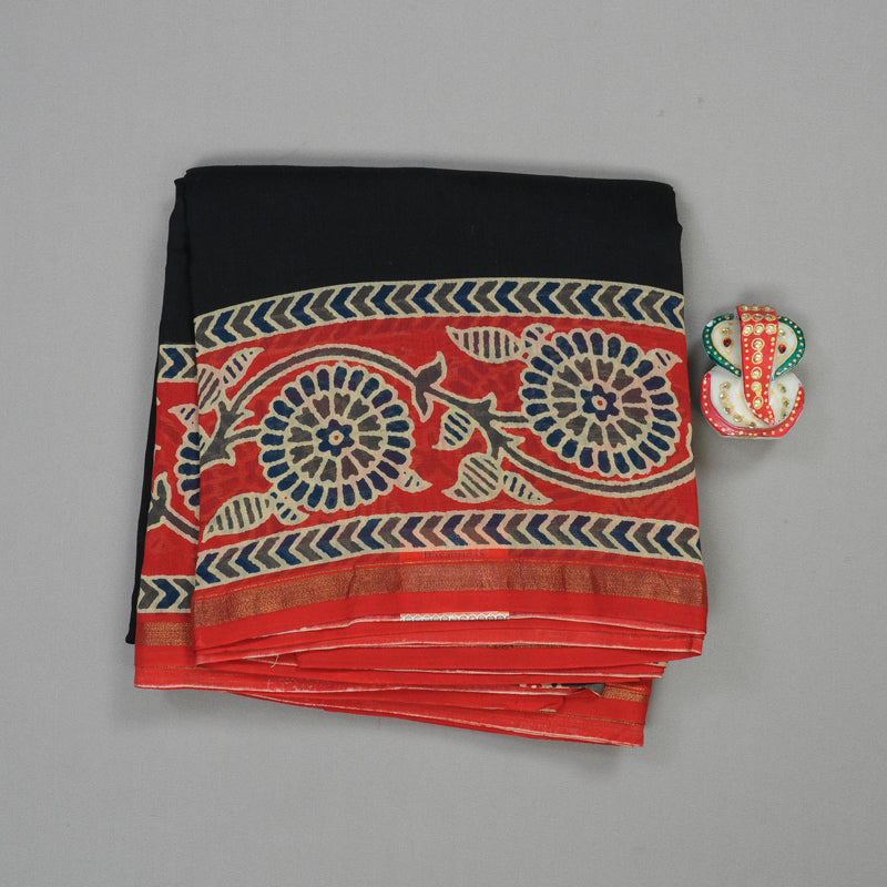 Hayagrivas Handloom Pure Soft Cotton Saree in Deep Black HBE116E5-1