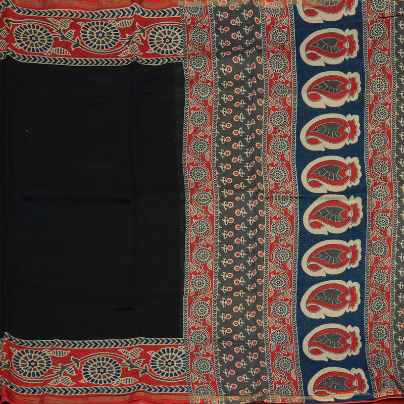 Hayagrivas Handloom Pure Soft Cotton Saree in Deep Black HBE116E5-1