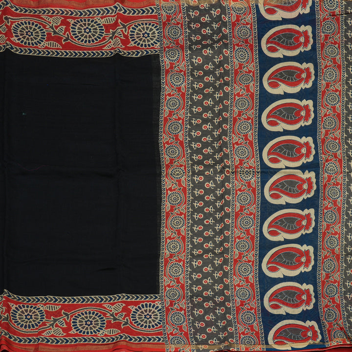 Hayagrivas Handloom Pure Soft Cotton Saree in Deep Black HBE116E5-1