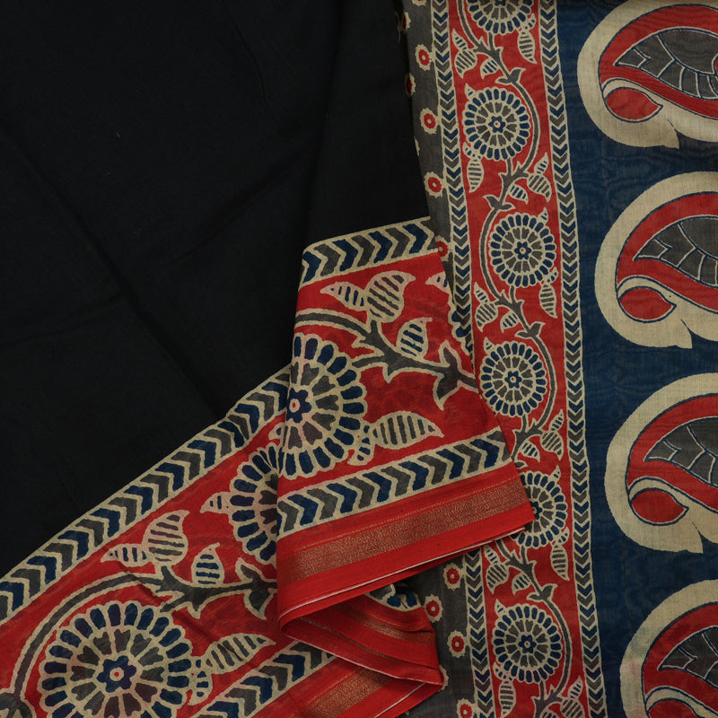 Hayagrivas Handloom Pure Soft Cotton Saree in Deep Black HBE116E5-1