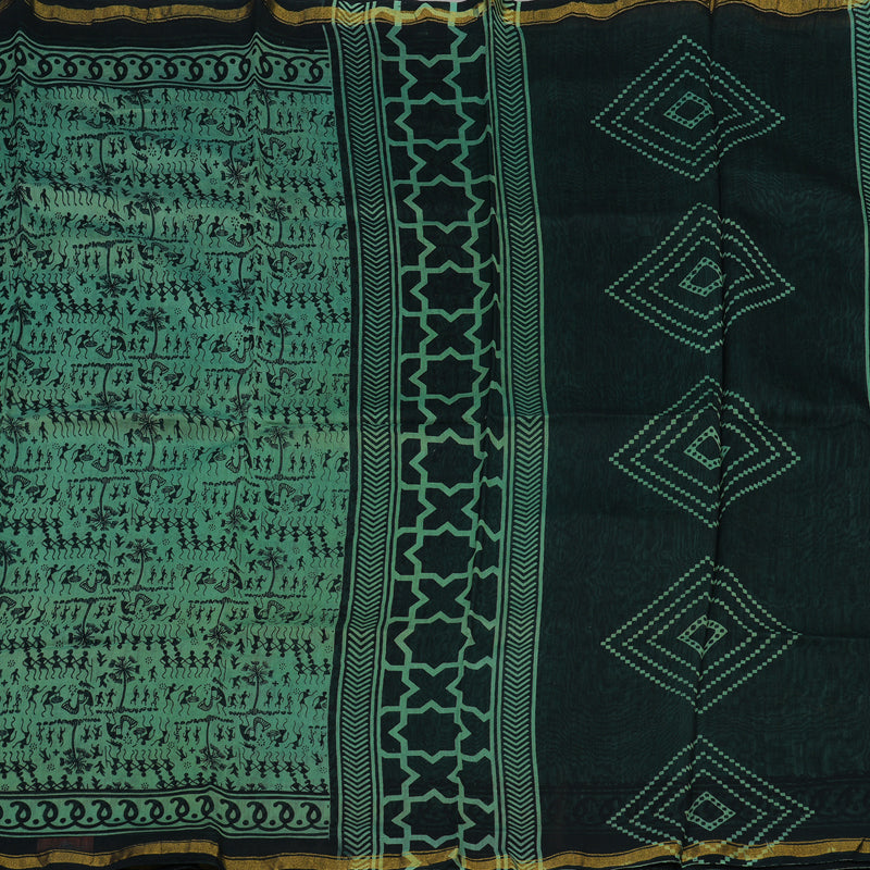 Hayagrivas Handloom pure cotton saree in subtle pastel green with black HBE116E5-5