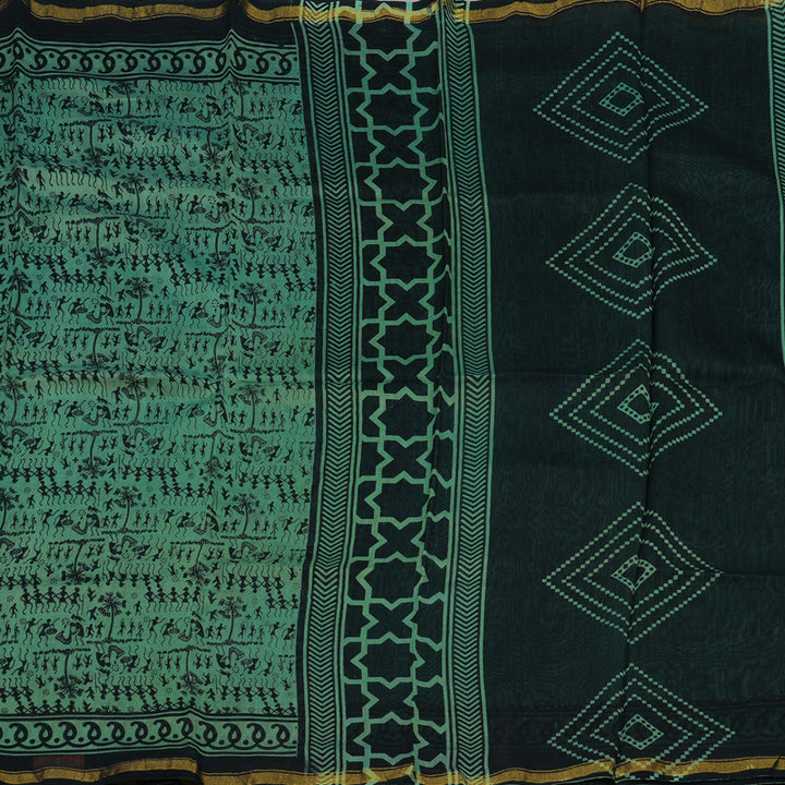 Hayagrivas Handloom pure cotton saree in subtle pastel green with black HBE116E5-5