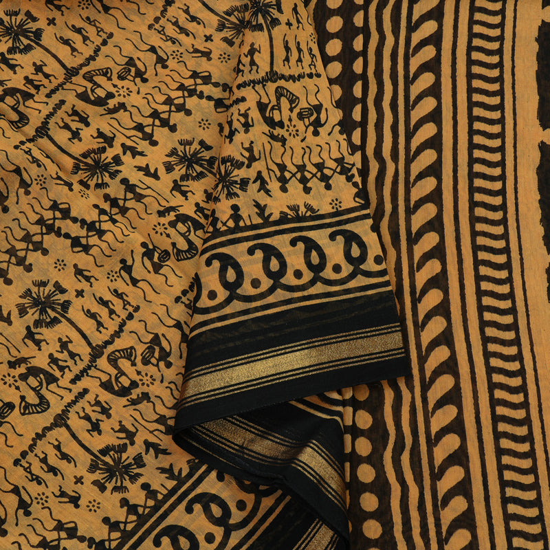 Hayagrivas Handloom pure cotton saree in classic sandal and black HBE116E5-6