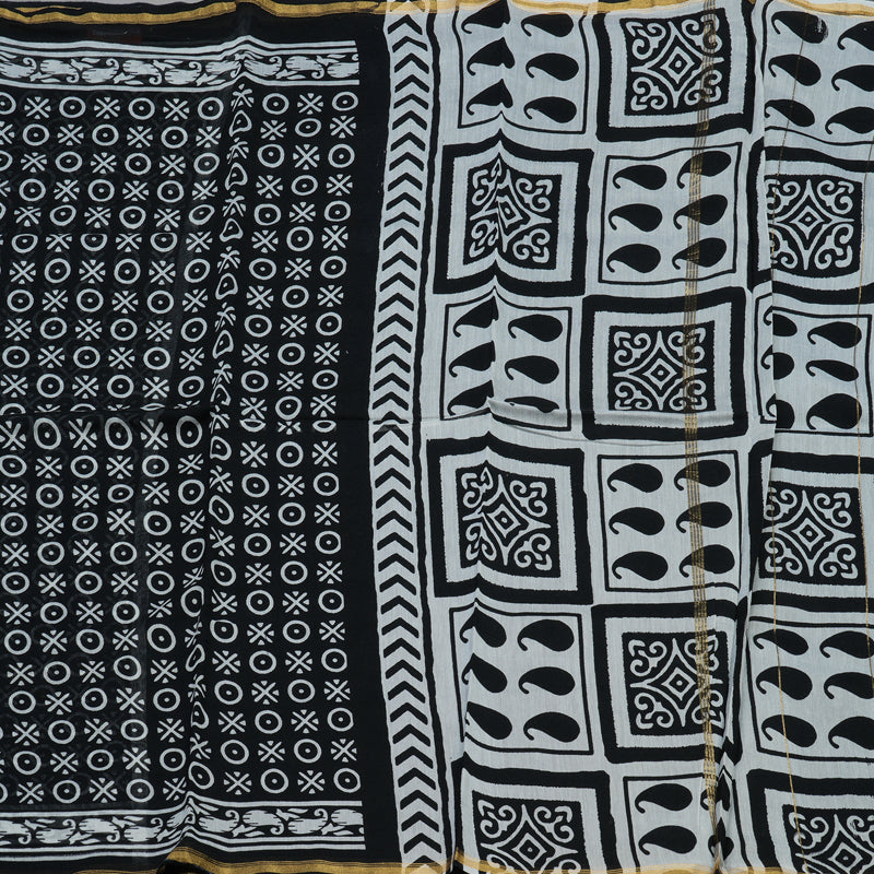 Hayagrivas Handloom Pure Soft Cotton Saree in black and white  HBE116E6-1