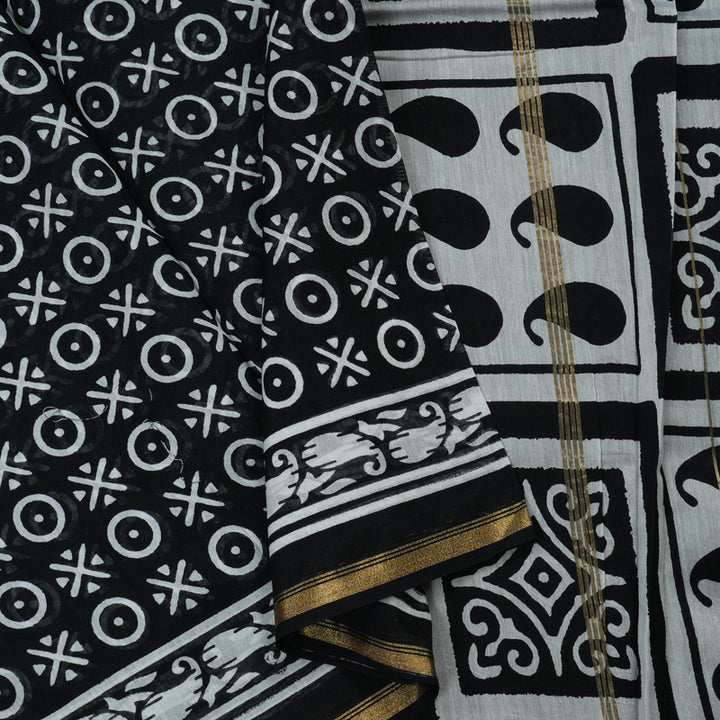 Hayagrivas Handloom Pure Soft Cotton Saree in black and white  HBE116E6-1