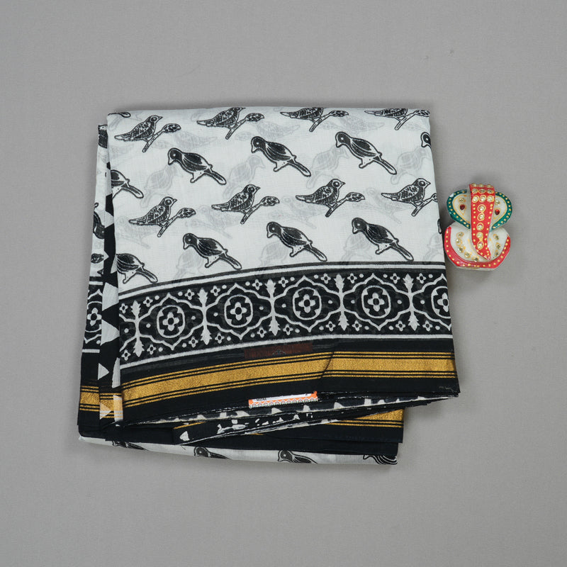 Hayagrivas Handloom Pure Soft Cotton Saree in black and white HBE116E6-10