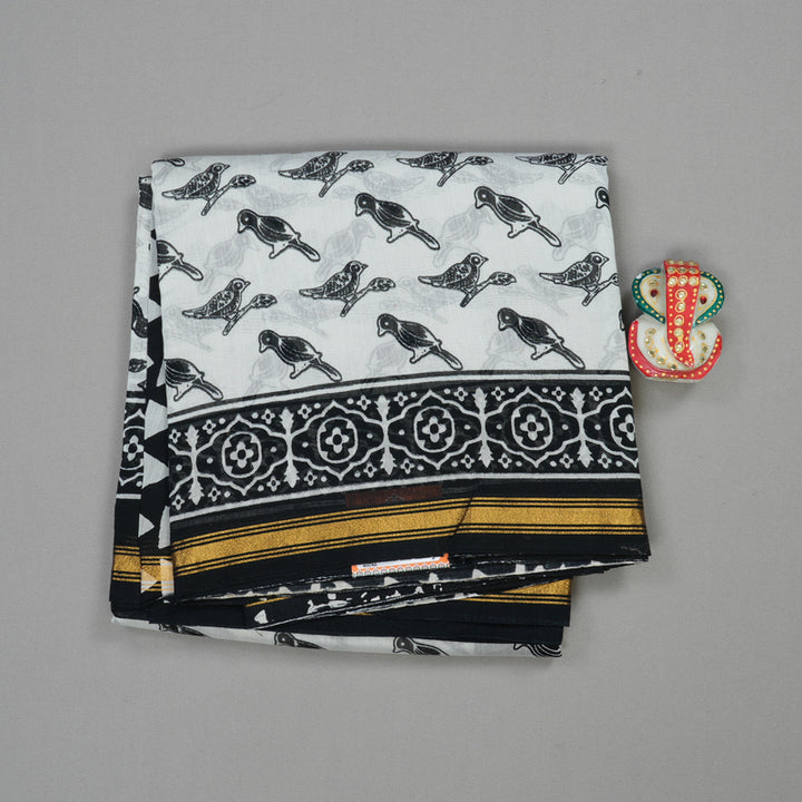 Hayagrivas Handloom Pure Soft Cotton Saree in black and white HBE116E6-10