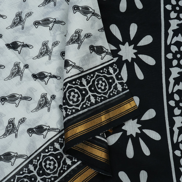 Hayagrivas Handloom Pure Soft Cotton Saree in black and white HBE116E6-10