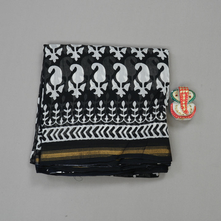 Hayagrivas handloom pure cotton saree in Black and white HBE116E6-12