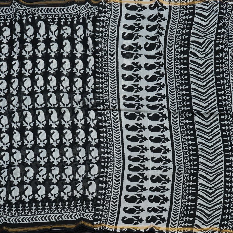 Hayagrivas handloom pure cotton saree in Black and white HBE116E6-12