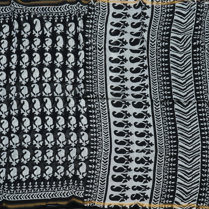 Hayagrivas handloom pure cotton saree in Black and white HBE116E6-12