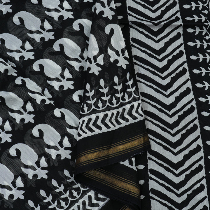 Hayagrivas handloom pure cotton saree in Black and white HBE116E6-12