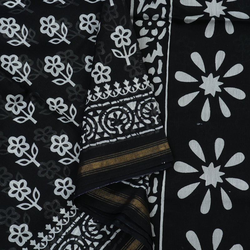 Hayagrivas Handloom Pure cotton saree in Classic Black HBE116E6-14