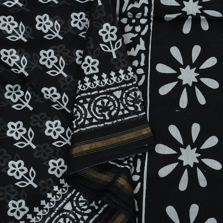 Hayagrivas Handloom Pure cotton saree in Classic Black HBE116E6-14