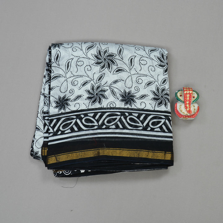 Hayagrivas Handloom Pure cotton saree in black and white HBE116E6-3