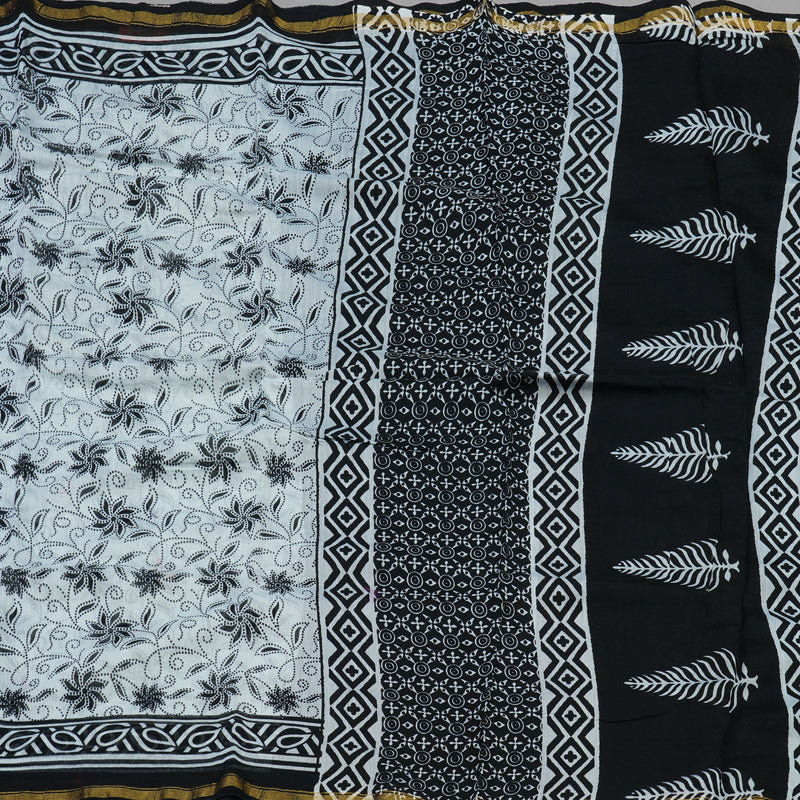 Hayagrivas Handloom Pure cotton saree in black and white HBE116E6-3