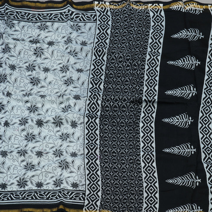 Hayagrivas Handloom Pure cotton saree in black and white HBE116E6-3