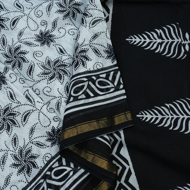 Hayagrivas Handloom Pure cotton saree in black and white HBE116E6-3