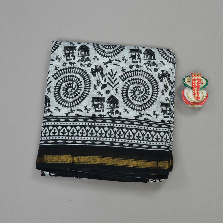 Hayagrivas Handloom Pure cotton saree in Black and white HBE116E6-4
