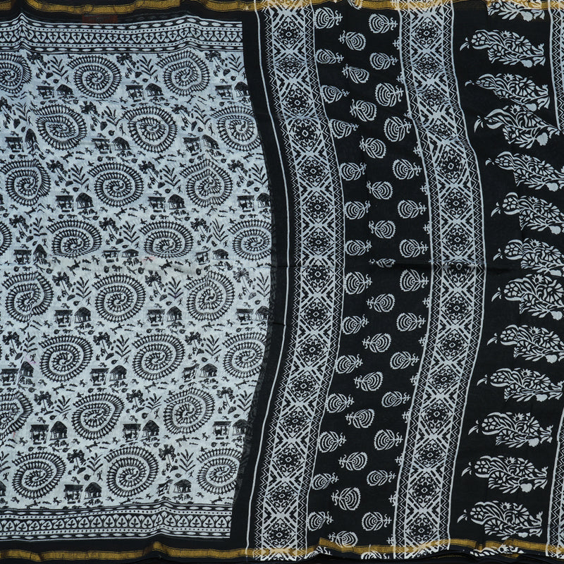 Hayagrivas Handloom Pure cotton saree in Black and white HBE116E6-4