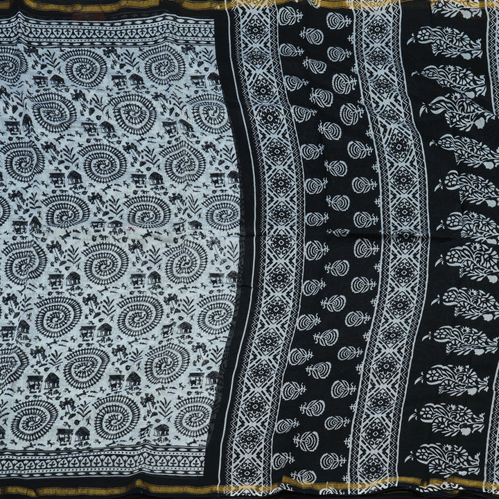 Hayagrivas Handloom Pure cotton saree in Black and white HBE116E6-4