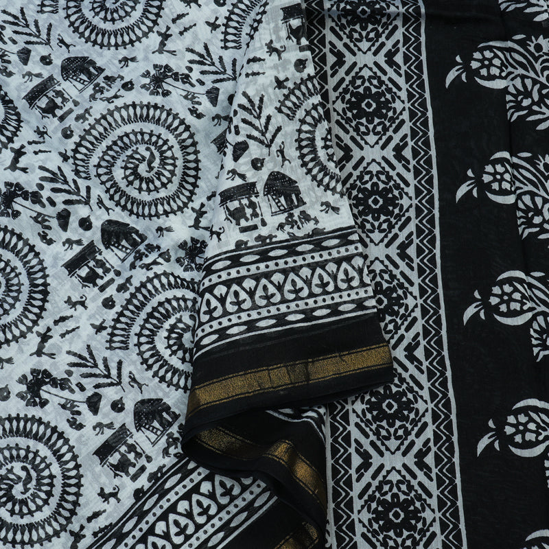 Hayagrivas Handloom Pure cotton saree in Black and white HBE116E6-4