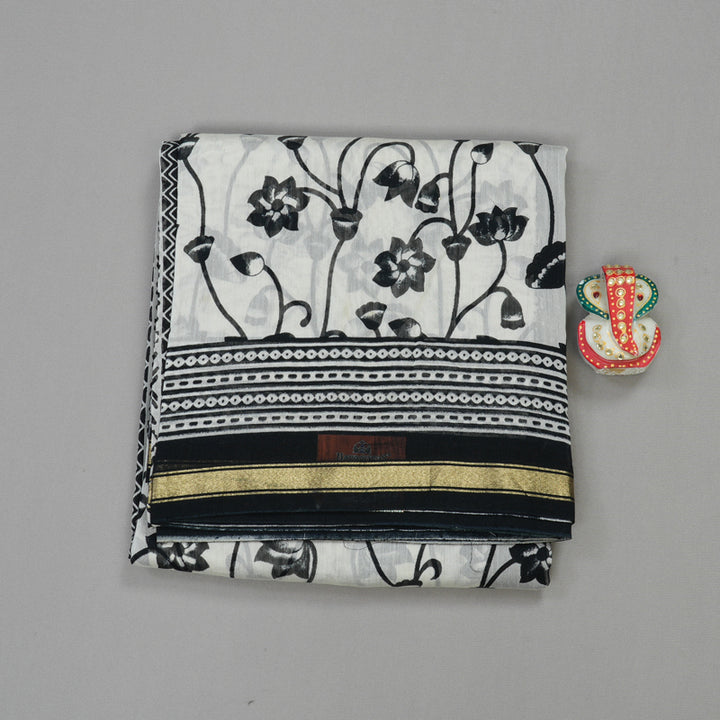 Hayagrivas handloom Pure cotton saree in Black and white HBE116E6-5