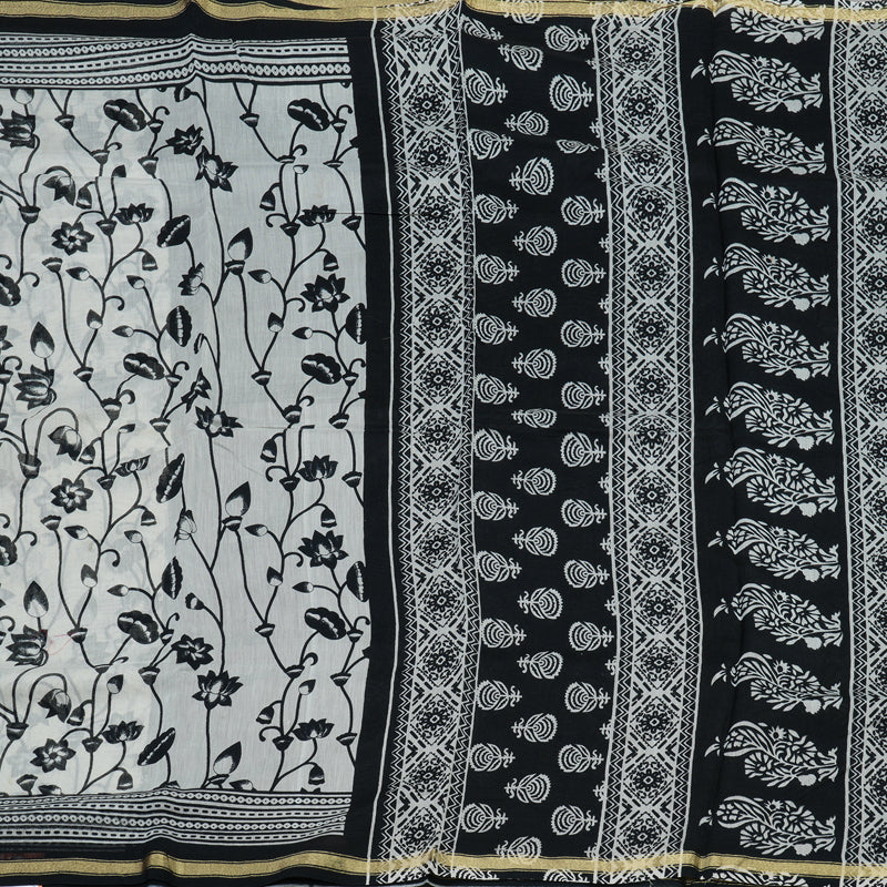 Hayagrivas handloom Pure cotton saree in Black and white HBE116E6-5