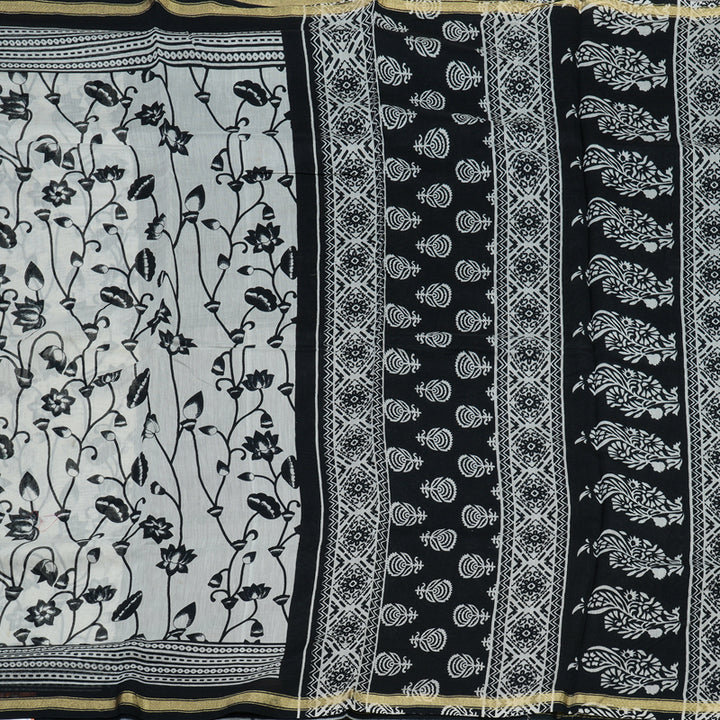 Hayagrivas handloom Pure cotton saree in Black and white HBE116E6-5