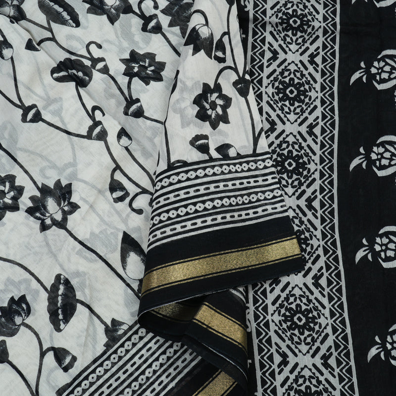 Hayagrivas handloom Pure cotton saree in Black and white HBE116E6-5