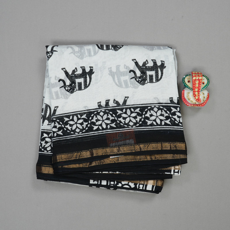 Hayagrivas Handloom Pure Soft Cotton Saree in black and white  HBE116E6-6