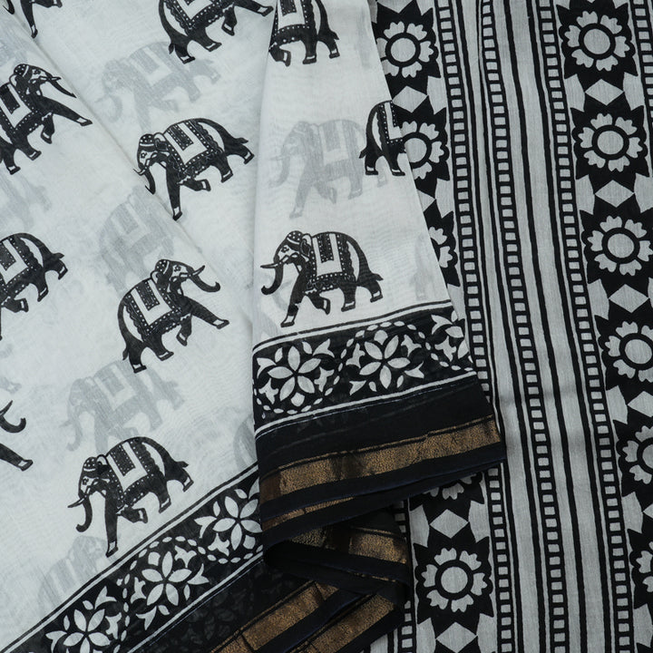 Hayagrivas Handloom Pure Soft Cotton Saree in black and white  HBE116E6-6