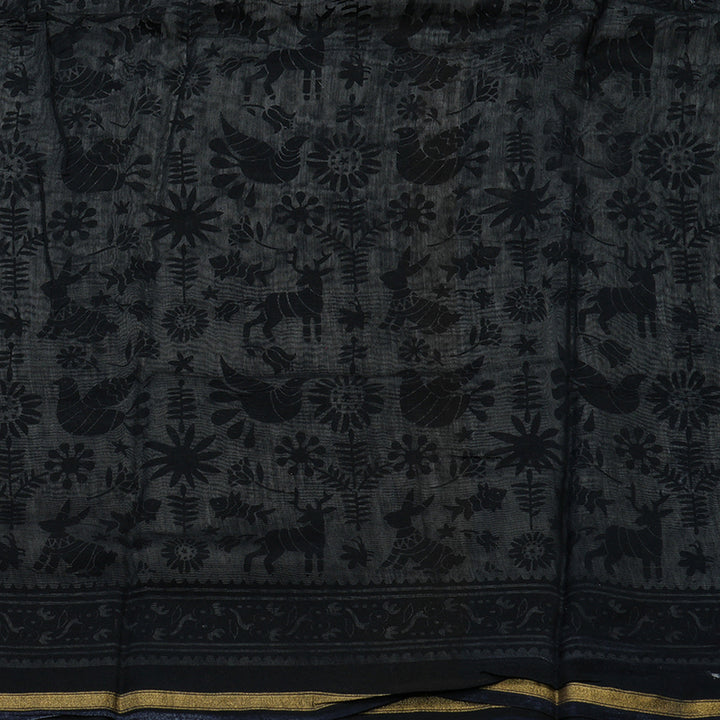 Hayagrivas Handloom Pure Soft Cotton Saree in black and white HBE116E6-8