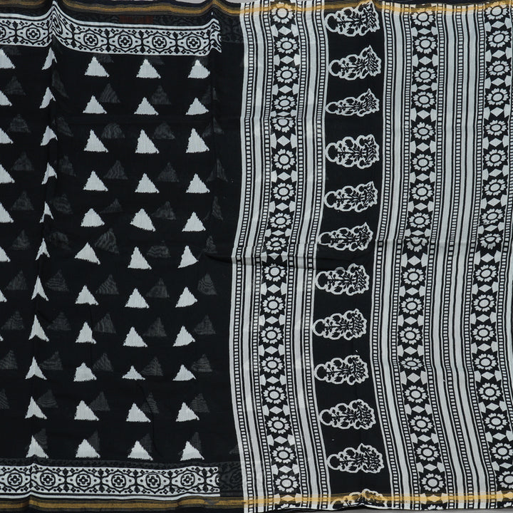 Hayagrivas Handloom Pure Soft Cotton Saree in black and white HBE116E6-8