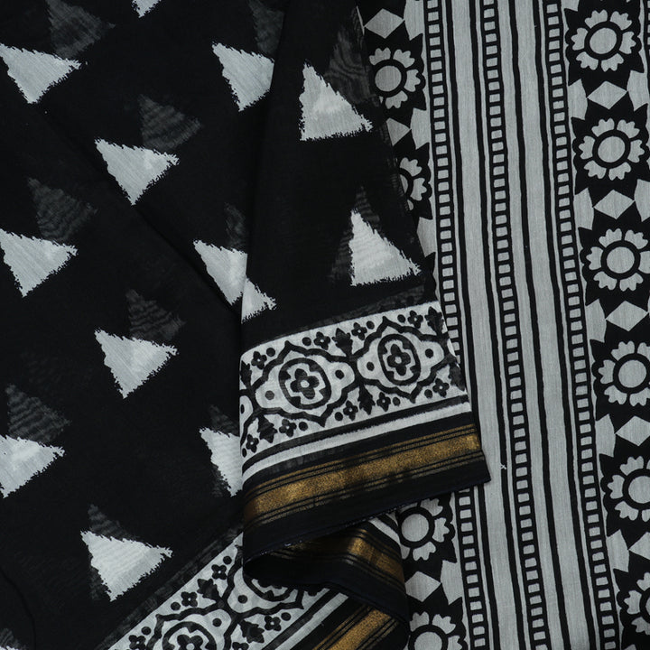 Hayagrivas Handloom Pure Soft Cotton Saree in black and white HBE116E6-8