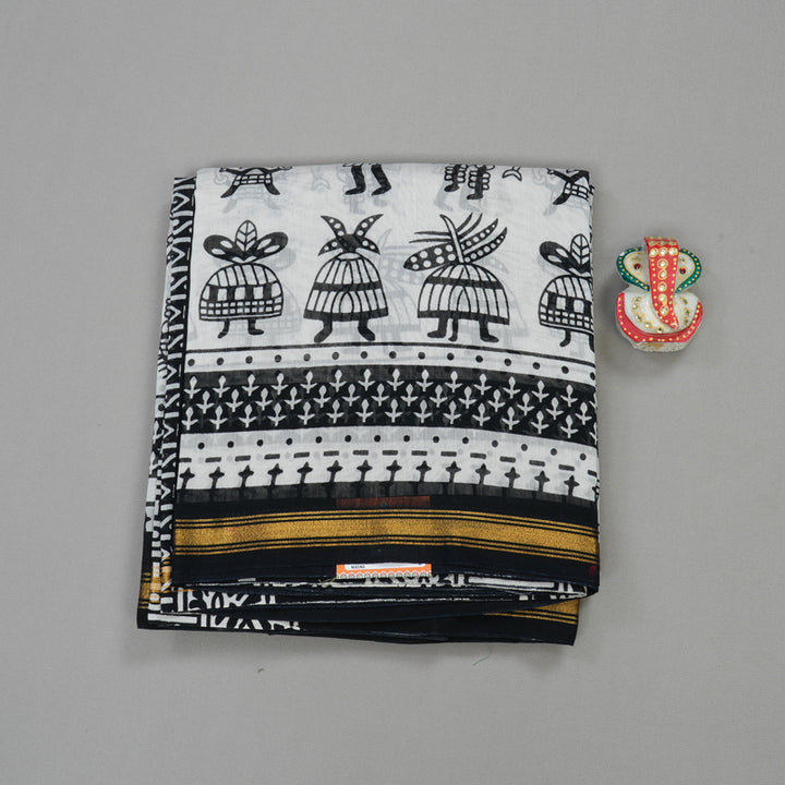 Hayagrivas Handloom pure cotton saree in Black and white HBE116E6-9