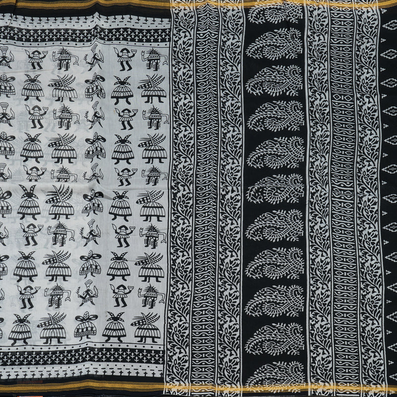 Hayagrivas Handloom pure cotton saree in Black and white HBE116E6-9