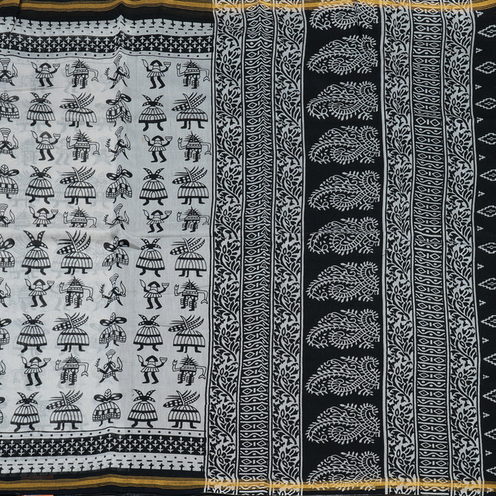 Hayagrivas Handloom pure cotton saree in Black and white HBE116E6-9