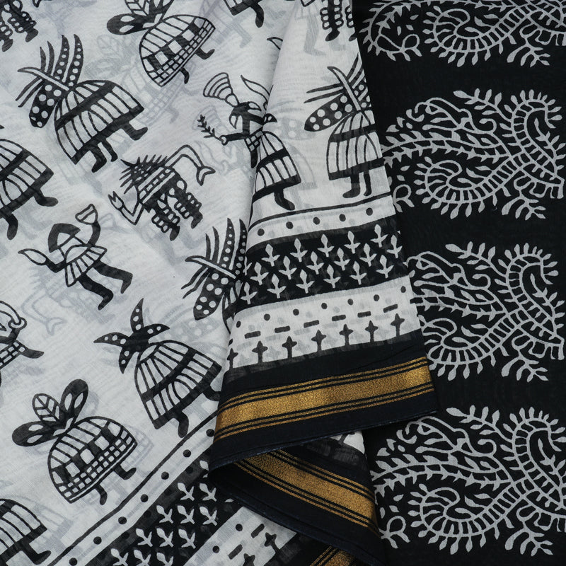Hayagrivas Handloom pure cotton saree in Black and white HBE116E6-9