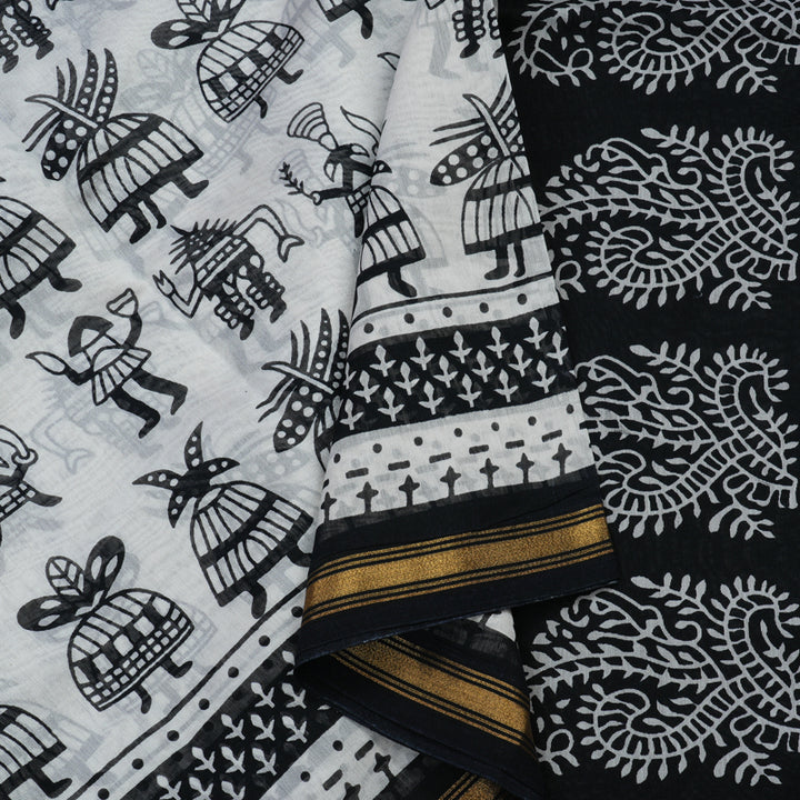 Hayagrivas Handloom pure cotton saree in Black and white HBE116E6-9