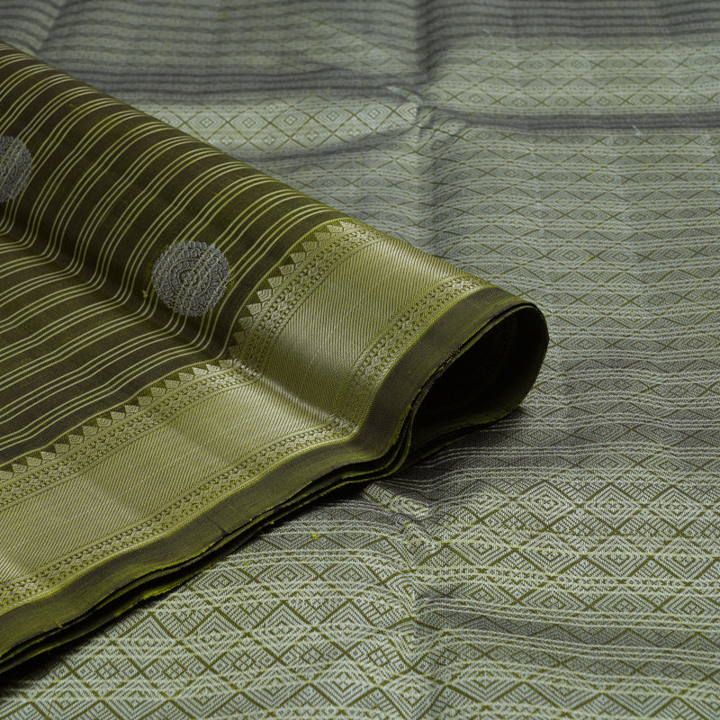 Hayagrivas Handloom Olive Green Kanjivaram Silk Saree HBE1213A3-1