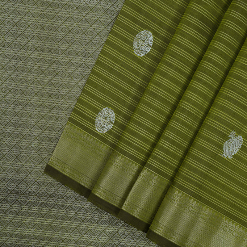 Hayagrivas Handloom Olive Green Kanjivaram Silk Saree HBE1213A3-1