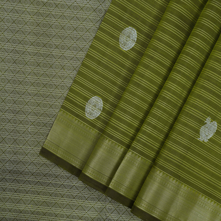 Hayagrivas Handloom Olive Green Kanjivaram Silk Saree HBE1213A3-1