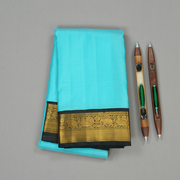 Hayagrivas Sky Blue Handloom Kanjivaram Silk Saree with Black Border HBE124E1-2