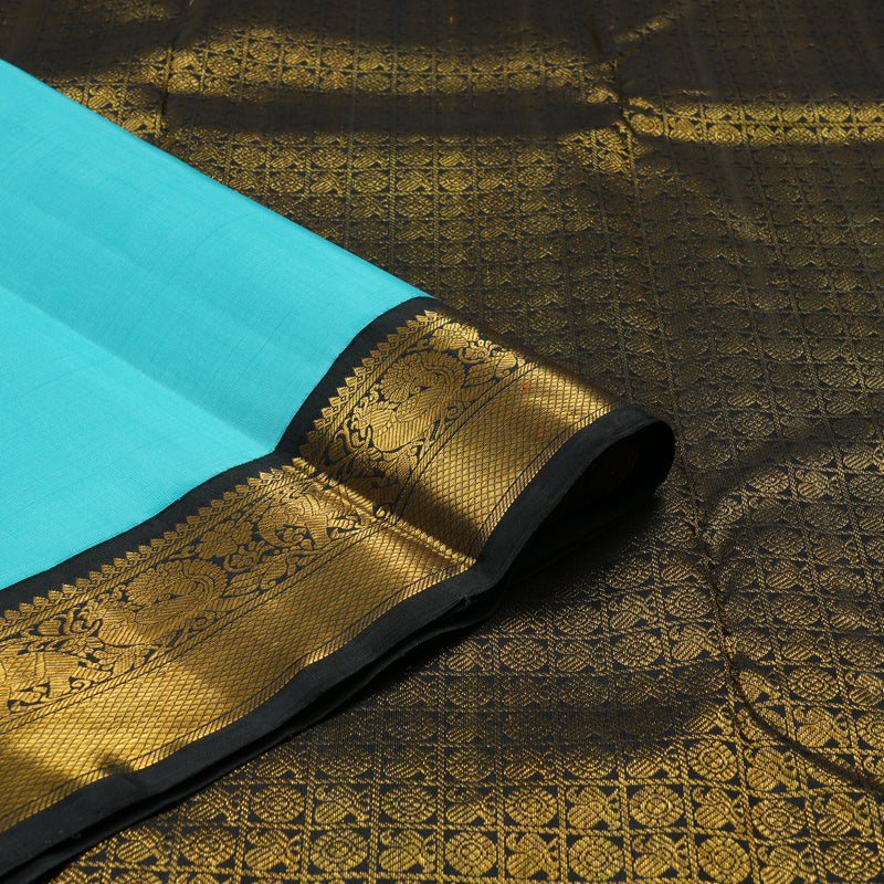 Hayagrivas Sky Blue Handloom Kanjivaram Silk Saree with Black Border HBE124E1-2