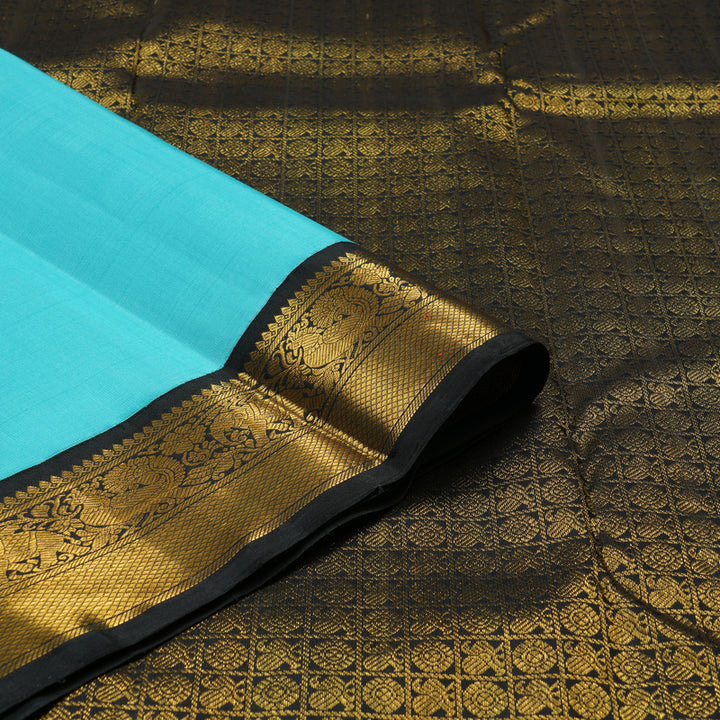 Hayagrivas Sky Blue Handloom Kanjivaram Silk Saree with Black Border HBE124E1-2